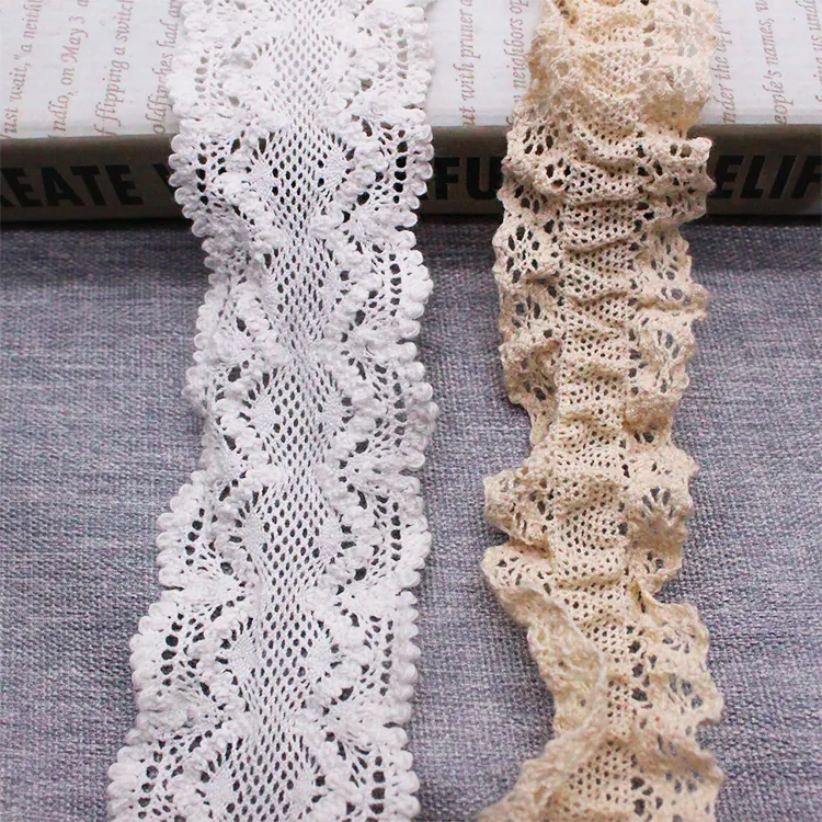 Großhandel weiße Spitzenvorhänge aus Gewebe 100 % Baumwolle Heimtextilien Kleidung Zierleisten 5 cm Breite Spitzenleisten