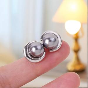 22387 S925 Silver DIY Pearl Accessories Empty <b>Moon</b> Style Fashion <b>Earrings</b> with 8-10mm Round Beads Earnail DIY Accessory - Product Image 3