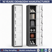 Armoire de rangement sportive à 6 niveaux et multi-portes avec aérations pour équipement de gym, club d'entraînement de basketball, salle de fitness