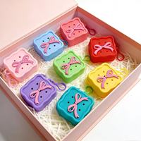 Pochette de rangement carrée en silicone DIY avec breloques amovibles, motif dessin animé mignon pour écouteurs, pour enfants et filles