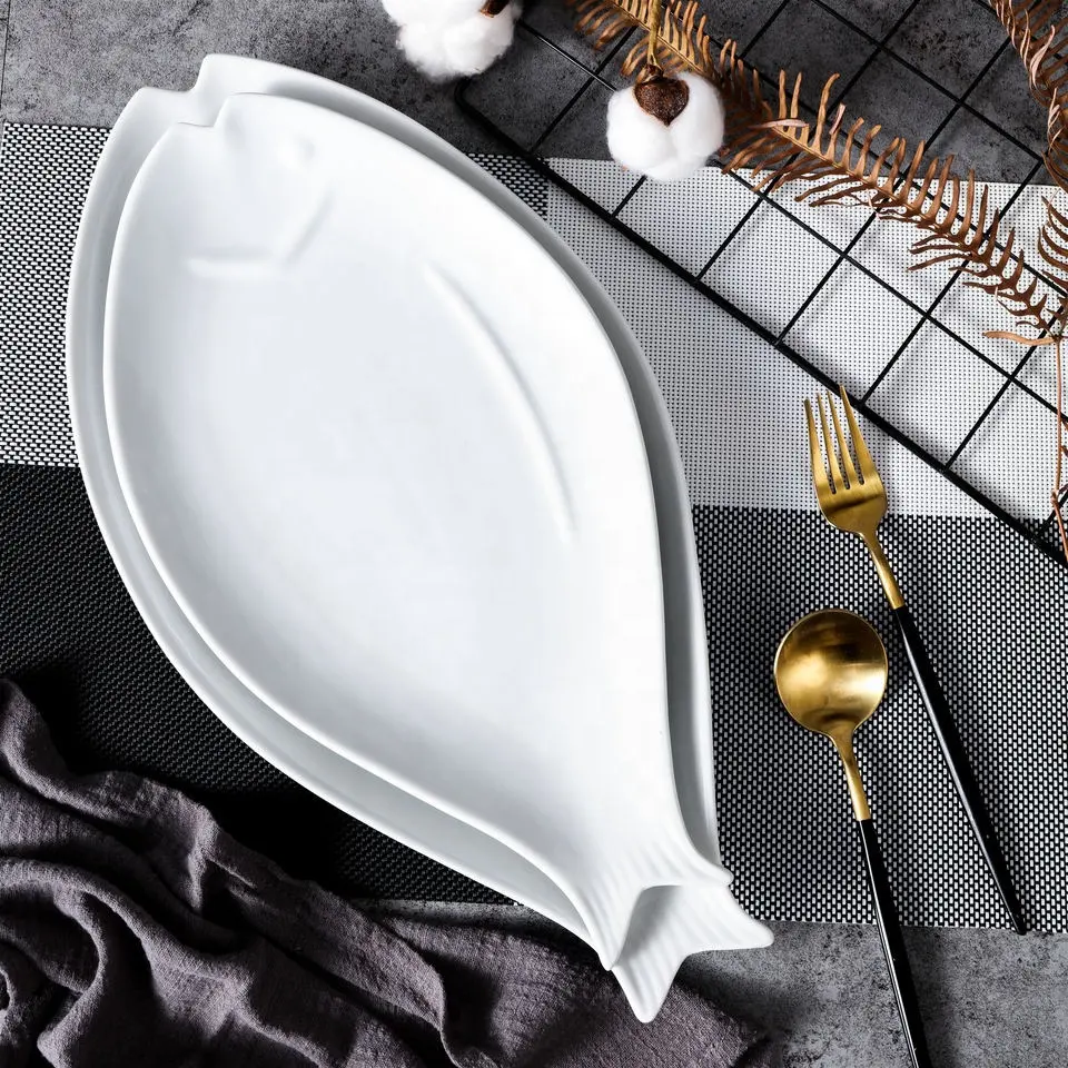 Hotel Restaurants Wedding Commonly Used Irregular Ceramic Fish Platos Assiette Plate Set Dinnerware Of Dishes & Plates