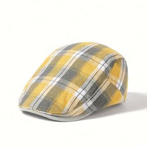 Gatsby Checkered Beret <b>Hat</b> <b>for</b> Women Breathable British Style Flat Top Ivy Cap <b>for</b> Casual & Outdoor Use <b>for</b> Summer - Product Image 1