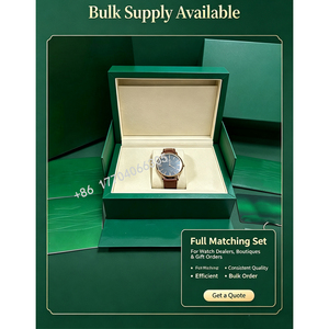Caja de reloj de piel sintética verde al por mayor, juego completo con interior de terciopelo, embalaje individual para reloj con folleto y etiquetas para boutique de relojes - Product Image 3
