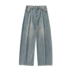 Jeans Anchos para Hombre, Lavado Desgastado, Diseño con Paneles, Corte Holgado Curvo, Denim Retro Resistente, Moda Otoño-Invierno 2026 - Product Image 6