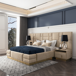 Sleeping <b>Bed</b> Big Headboard Bedroom Furniture Luxury Modern Double Ultra King Size Italian Genuine Leather <b>Bed</b> Genuine Leather Be - Product Image 5