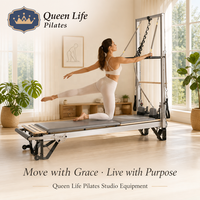 Queenlife Instructor Reformer Pilates Half Cadillac Trapeze Table Bed con Estructura de Aluminio, 8 Resortes Alemanes, Polea Solen y Barra Ajustable