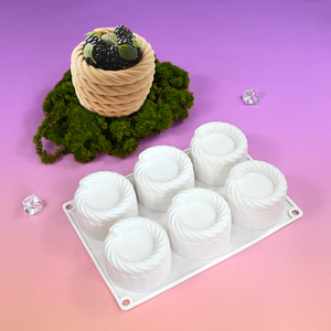 Moule à gâteau en silicone à 6 cavités en forme de colonne tourbillonnante, antiadhésif et flexible, pour la préparation de mousses françaises, de desserts et de chocolats - Product Image 1