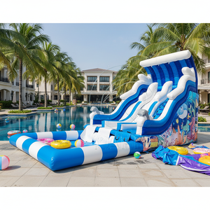 Tobogán Inflable Comercial, Compre Ahora, Tobogán Inflable <span class=keywords><strong>para</strong></span> <span class=keywords><strong>Piscina</strong></span> al Aire Libre, Tobogán Acuático Inflable Azul de 18 Pies de Altura con Soplador - Product Image 1