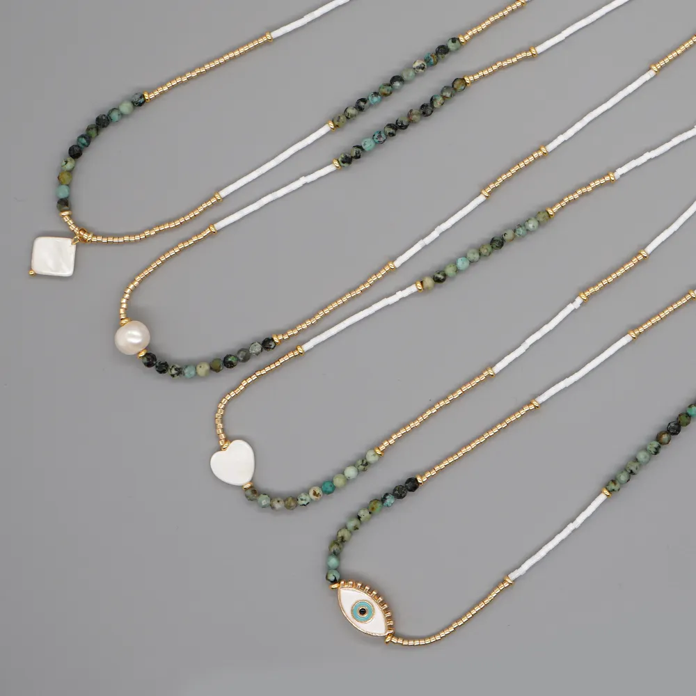 Go2BoHo Evil Eye Necklace Fashion Jewelry 3mm Natural Stones Gold & White Miyuki Beads Simple Choker Necklace for Women