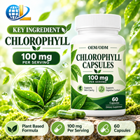 Capsules de chlorophylle OEM ODM 100 mg, 60 unités, complément alimentaire à base de plantes, formule personnalisée, fabricant de marque privée