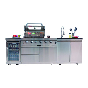 Station de cuisine BBQ extérieure tout-<span class=keywords><strong>en</strong></span>-un avec 6 brûleurs, barbecue à gaz <span class=keywords><strong>en</strong></span> acier inoxydable, réfrigérateur avec porte <span class=keywords><strong>en</strong></span> verre et évier - Product Image 1