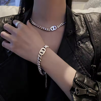 Ensemble de bijoux fins pour femmes, collier et bracelet en chaîne cubaine plaqué or 18 carats, résistant à l'eau, en acier inoxydable