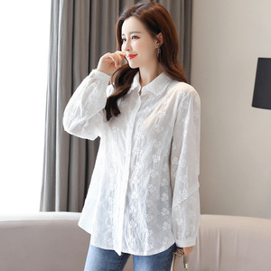 Camisa <span class=keywords><strong>Blanca</strong></span> de Algodón con <span class=keywords><strong>Encaje</strong></span> en la Solapa para Mujer, <span class=keywords><strong>Manga</strong></span> <span class=keywords><strong>Larga</strong></span>, Primavera-Otoño 2026, <span class=keywords><strong>Blusa</strong></span> Elegante y Hermosa, Top de Algodón Puro - Product Image 2