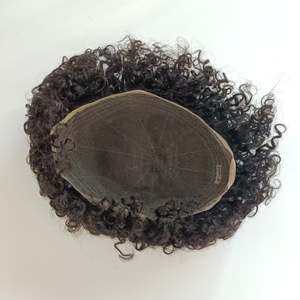 Pequeño Curl Full Lace Afro Mens Hair Toupee 1B Invisible Anudado Hombres Hair Toupee - Product Image 4