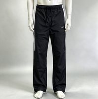 Pantalon noir surdimensionné à jambe droite personnalisé, streetwear, 100% nylon, imperméable, avec cordon de serrage, logo brodé, pantalon rayé blanc