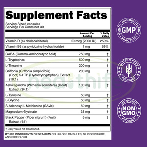 แคปซูลสารสกัดจากเมล็ดกริฟโฟเนีย แอล-ธีอะนีน วิตามินดี จีเอบีเอ 5-HTP ขนาด 500 มก. ผลิตโดยเฮลท์ไลฟ์ ไพรเวท เลเบล โออีเอ็ม - Product Image 2