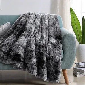 Лидер продаж, супермягкое длинное пушистое теплое флисовое ворсистое уютное одеяло из 100% полиэстера, роскошное жаккардовое одеяло в полоску из искусственного меха