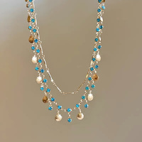 Ensemble collier et bracelet plaqué or avec breloques coquillages en zircon bleu, style vintage, bijoux de mariage pour femme