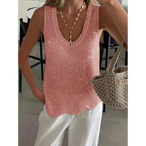 Gilet en maille sans manches doré métallisé, tailles XXS à M, haut de mode féminin - Product Image 4