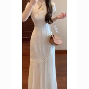 Modern Chinese Style Jacquard Cheongsam Dress With Tassel Design Fitted Waist Women Party Wear - Product Image 3
