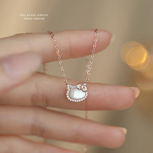 Collier en argent sterling S925 avec chaton en zircon cubique, pendentif de luxe en nacre pour <span class=keywords><strong>femme</strong></span>, idéal pour mariage ou soirée, tendance Facebook - Product Image 1