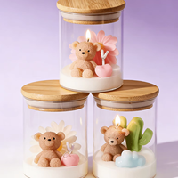 Velas Aromáticas con Figura de Oso Zijin, 8.6x6.4cm, Recipiente de Vidrio, 6 Diseños, Aromas de Rosa y Lavanda, Ecológicas, Set de Regalo para Fiestas