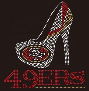 カスタムBlingホットフィックス鉄ラインストーン熱伝達デザインSF <span class=keywords><strong>49ers</strong></span>ロゴ-サンフランシスコフットボールチームフラットバックダイヤモンドガラス - Product Image 5