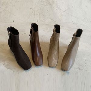 2025 New Autumn and Winter Women's <b>Ankle</b> Boots Party and Gathering Style with Side Zipper and Block Heel Genuine Leather - Product Image 3