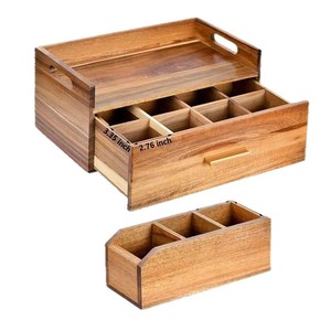 Wooden <b>Tea</b> Storage <b>Box</b> With Pull Out Compartments Solid Wood Desktop Organizer For <b>Tea</b> Bags And Accessories - Product Image 5