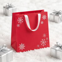 Sac fourre-tout cadeau en kraft biodégradable imprimé sur mesure, rouge, avec poignée en ruban, motif flocon de neige de Noël, pour vêtements, chaussures, fêtes