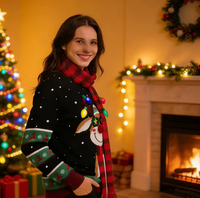 Pull de Noël personnalisé 2026 pour femme, à manches longues, en acrylique tricoté, style « Ugly Christmas » pour adultes