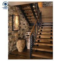 PRIMA Escalier droit Marches en bois Escalier Poutre en acier inoxydable Balustrade en verre Flottant Intérieur Marbre LED Maison