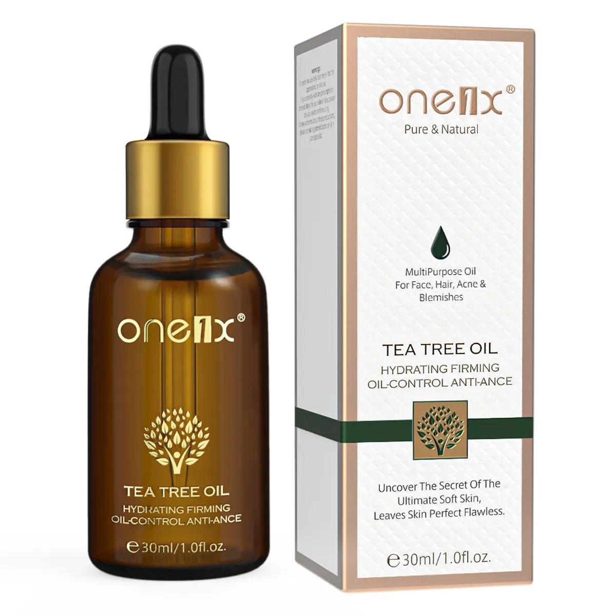 One1x óleo essencial de árvore de chá, óleo de árvore de chá para tratamento de acne e óleo natural
