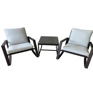 Modern Rattan Outdoor <b>Garden</b> <b>Set</b> with 2 Comfortable Chairs Weather Resistant Table Contemporary Design for Hotel & Courtyard Use - Product Image 1