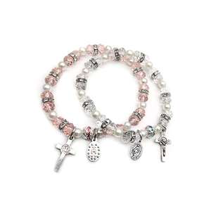 Braccialetto rosario croce fortunata da 8mm perline di cristallo di vetro <span class=keywords><strong>corda</strong></span> elastica <span class=keywords><strong>rosari</strong></span> cattolici - Product Image 1