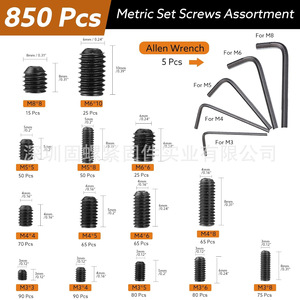 Hex Socket Head Screw Set 1400pcs Metric Grade 12.9 Alloy Steel DIN916 Standard Thread For General Use - Product Image 4