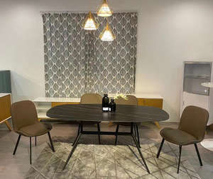 Table de <span class=keywords><strong>salle</strong></span> à <span class=keywords><strong>manger</strong></span>, meuble de <span class=keywords><strong>salle</strong></span> scandinave, Tables et chaises bon marché, en pierre gaufrée avec base métallique, à réduction 1 - Product Image 3