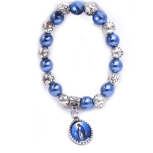 Pulsera de Perlas Azul Zafiro con Patrón de Cruz y Dije de Plata Tibetana, Joyería Religiosa de Regalo - Product Image 2