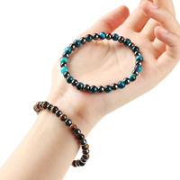 Bracelet extensible multicolore unisexe en perles rondes mélangées Œil de tigre naturel et Hématite, Bijoux de mode, Vente en gros de perles de pierres précieuses mélangées