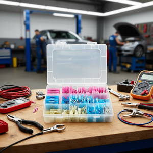 Kit de 320 connecteurs de fils à sertir étanches et isolés (cosses à bague, fourche, plate) pour applications électriques et automobiles, avec boîte de rangement en plastique - Product Image 2