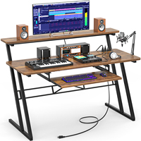 Bureau de salon pour la production multimédia avec prise de courant, poste de travail en bois robuste avec éclairage LED, mobilier de maison