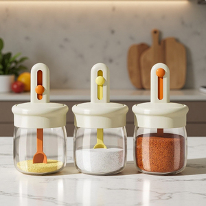<span class=keywords><strong>Set</strong></span> Stoples Penyimpanan Rumah Tangga Kaca dengan Tutup Sendok Retraktil Anti Lembab Kapasitas Besar Wadah Bumbu Mewah untuk Penggunaan Dapur - Product Image 1