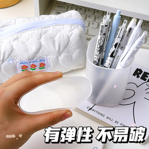Frosted Pen Holder White Plastic Round <b>Simple</b> Storage Tube For <b>Desk</b> Stationery Organizing - Product Image 3