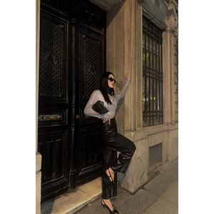 Blusa Asimétrica Cruzada para Fiesta de Otoño, de Gasa con Lentejuelas Plateadas Bordadas y Diseño sin Cuello, Tallas XS a XL - Product Image 2