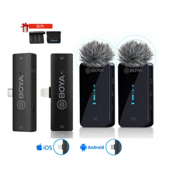 BOYA BY-XM6 Professional Condenser Wireless Lavalier Lepel Microphone  System for iphone Android Camera Live Streaming