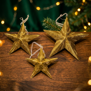 Ornement suspendu étoile dorée en laiton gaufré, décoration de Noël pour la maison, décor en métal durable - Product Image 4