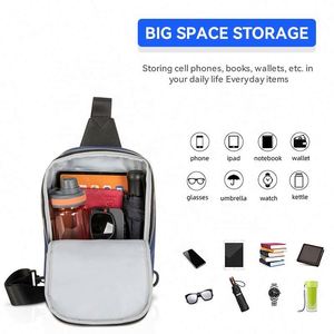Bolso bandolera de compras para hombre, de lujo, nuevo, azul marino, poliéster, impermeable, con acceso fácil al móvil, de la fábrica BSCI. - Product Image 5