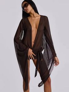 Vestido Coqueto Sexy y <span class=keywords><strong>Chic</strong></span> de Manga Larga con Cuello en V, Sólido, Transpirable, Natural, Ajustado y Mini para Mujer - Product Image 5