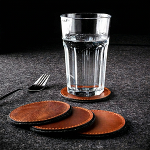 Genuine Leather Coasters Factory Direct Wholesale Round Coffee Tea Holder Mats Premium <b>Table</b> <b>Protector</b> LC-0018 - Product Image 1