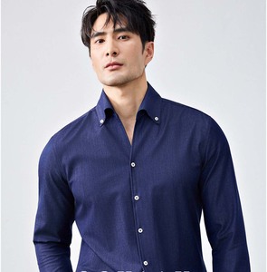 เสื้อเชิ้ตผู้ชายลำลอง แขนยาว สีน้ำเงินเข้ม น้ำหนักเบา สำหรับฤดูใบไม้ผลิ ปรับแต่งได้ ปักโลโก้ คุณภาพสูง - Product Image 5